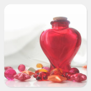 Pegatina Cuadrada Fotografía roja romántica de la botella del
