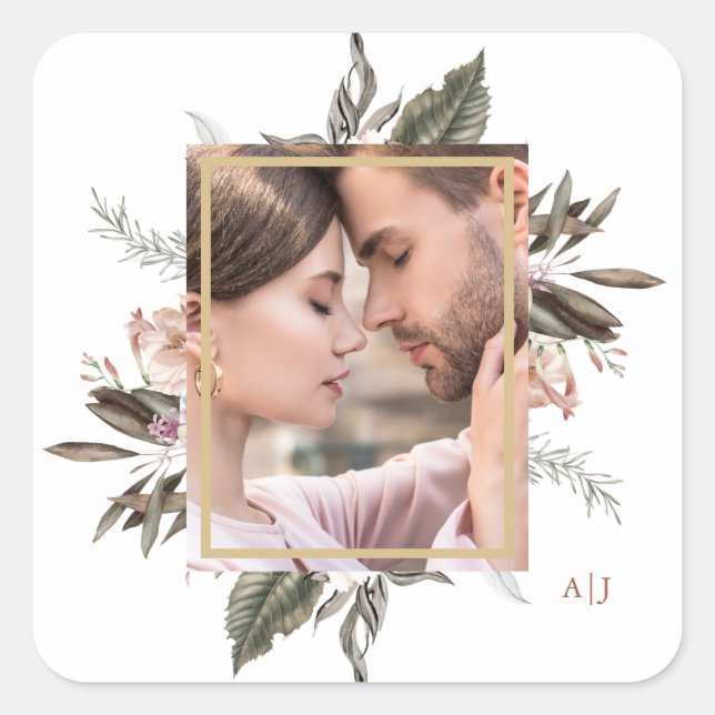 Pegatina Cuadrada Fotografía simple en el marco botánico con cuadrad (Anverso)