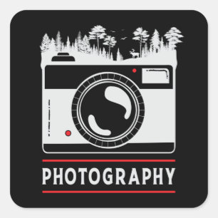 Pegatina Cuadrada Fotógrafo fotográfico cámara entrega un regalo div