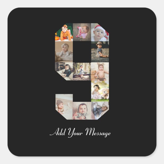 Pegatina Cuadrada Fotomontaje en blanco y negro número 9 (Anverso)