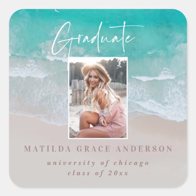 Pegatina Cuadrada Fotorreportaje moderno de playa oceánica (Anverso)