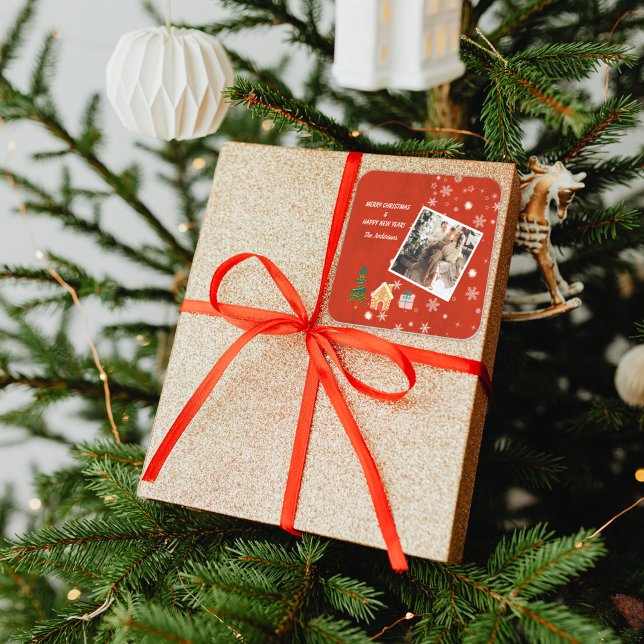 Pegatina Cuadrada Fotos de la familia roja de navidad (Subido por el creador)