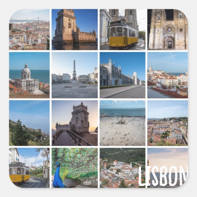 Pegatina Cuadrada Fotos de Lisboa mosaico, Portugal (Anverso)