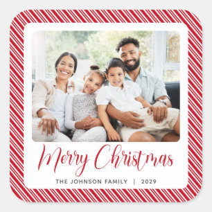 Pegatina Cuadrada Fotos navideñas de la franja blanca roja
