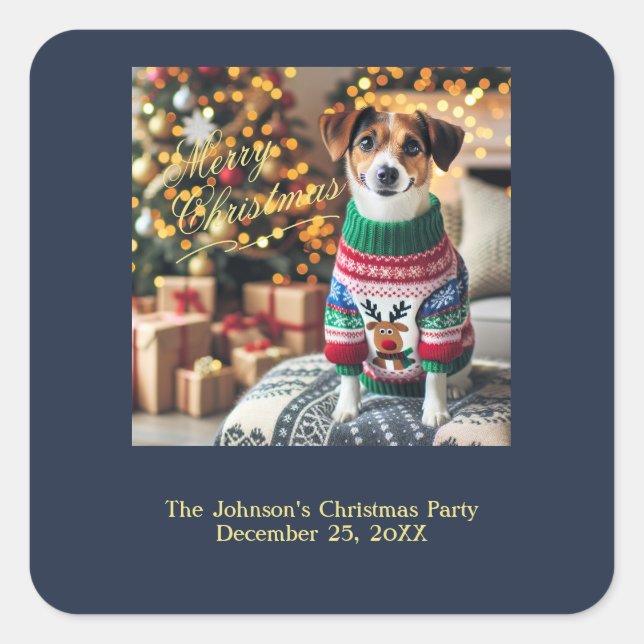 Pegatina Cuadrada Fotos navideñas de Merry (Anverso)