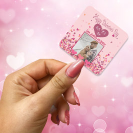 Pegatina Cuadrada Fotos personalizadas del Día de San Valentín Coraz