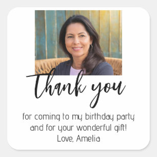 Pegatina Cuadrada Fotos simples y modernas Cumpleaños Gracias