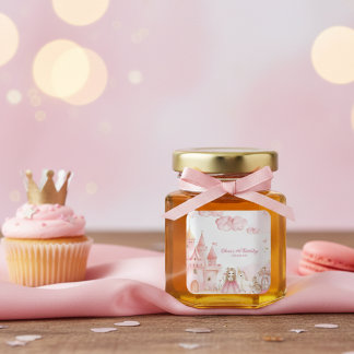 Pegatina Cuadrada Four Ever Princess Castle Unicorn 4 pink Birthday