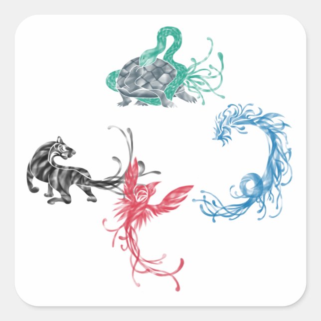 Pegatina Cuadrada Four Gods (Anverso)