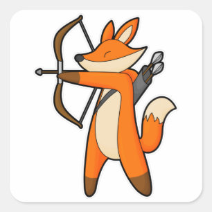 Pegatina Cuadrada Fox como Archer con Arrow y Bow