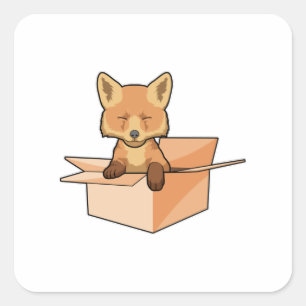 Pegatina Cuadrada Fox como bebé en caja
