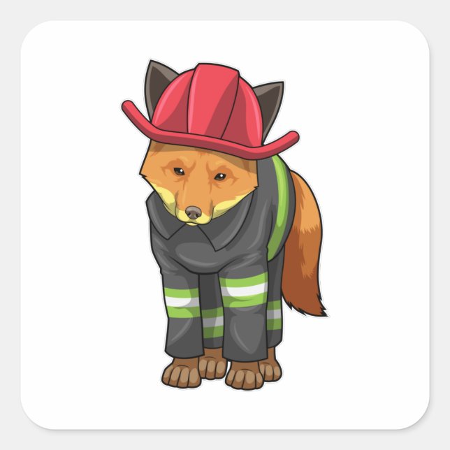 Pegatina Cuadrada Fox como bombero con casco (Anverso)