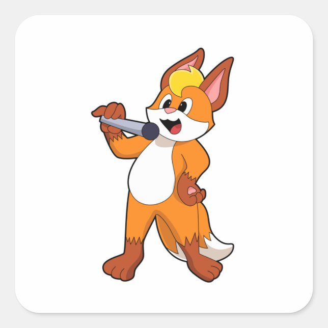 Pegatina Cuadrada Fox como cantante con micrófono (Anverso)