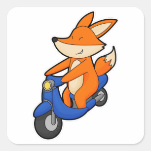 Pegatina Cuadrada Fox como ciclista con Scooter