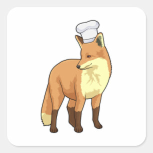 Pegatina Cuadrada Fox como cocinero con gorra de chef