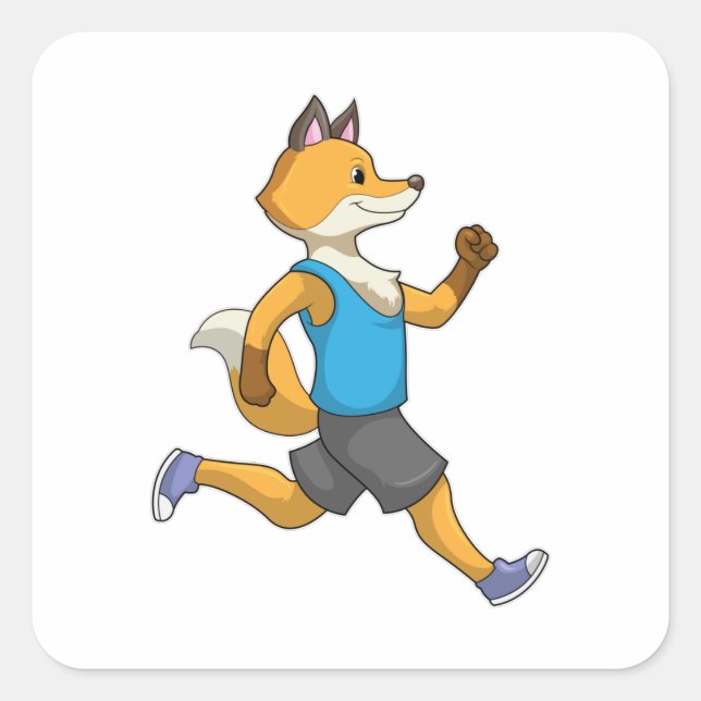 Pegatina Cuadrada Fox como corredor en carrera (Anverso)