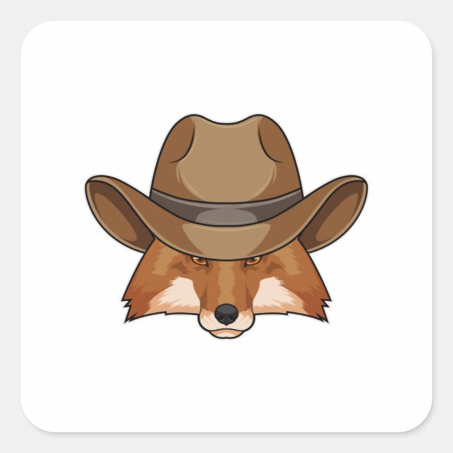 Pegatina Cuadrada Fox como Cowboy con Gorra (Anverso)