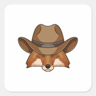 Pegatina Cuadrada Fox como Cowboy con Gorra