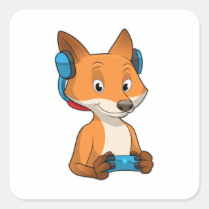 Pegatina Cuadrada Fox como Gamer con Joystick