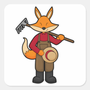 Pegatina Cuadrada Fox como granjero con pastel y Gorra