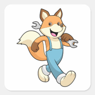 Pegatina Cuadrada Fox como mecánico con llave