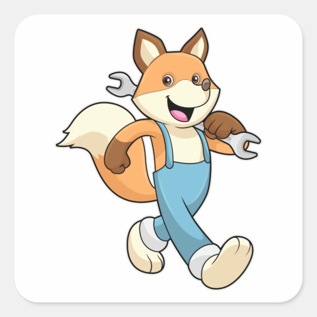 Pegatina Cuadrada Fox como mecánico con llave (Anverso)