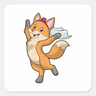Pegatina Cuadrada Fox como novia con velo y corazón
