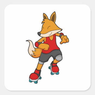 Pegatina Cuadrada Fox como patinador con patines de rodillos