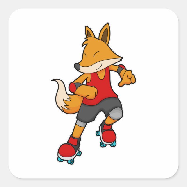 Pegatina Cuadrada Fox como patinador con patines de rodillos (Anverso)