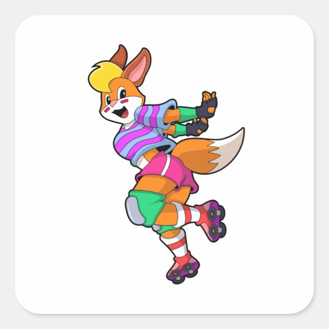 Pegatina Cuadrada Fox como patinador en línea con patines en línea (Anverso)