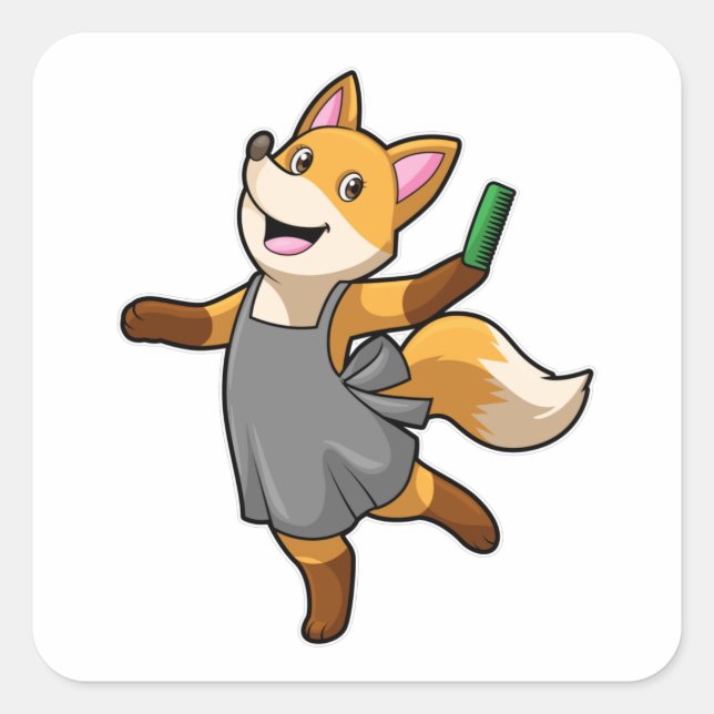Pegatina Cuadrada Fox como peluquero con tijeras (Anverso)