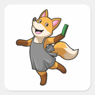 Pegatina Cuadrada Fox como peluquero con tijeras