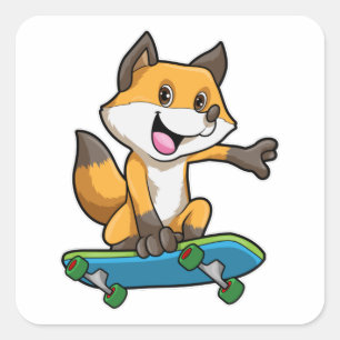 Pegatina Cuadrada Fox como Skater con Skateboard