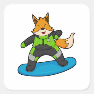 Pegatina Cuadrada Fox como Snowboarder con Snowboard