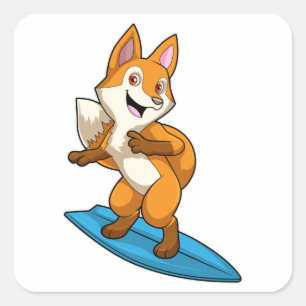Pegatina Cuadrada Fox como surfista con Surfboard