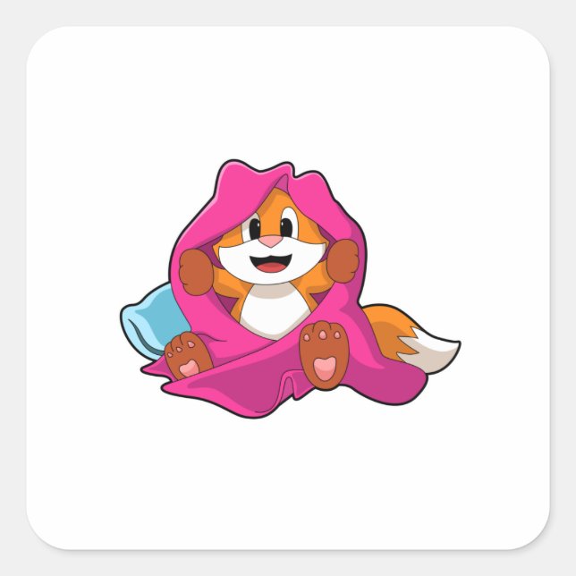 Pegatina Cuadrada Fox con almohada y manta (Anverso)