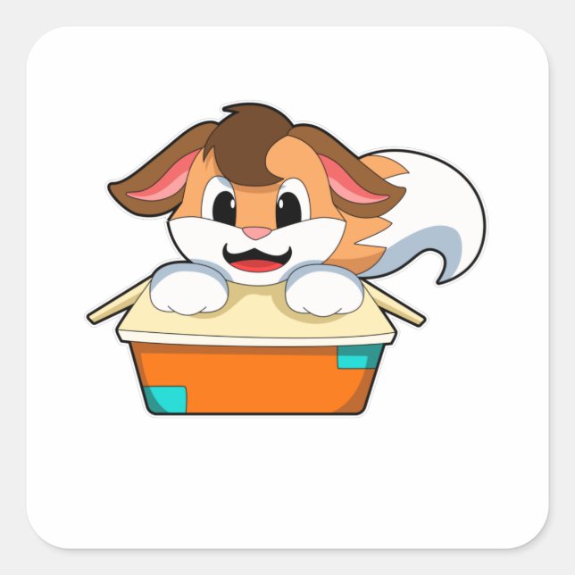 Pegatina Cuadrada Fox con caja (Anverso)