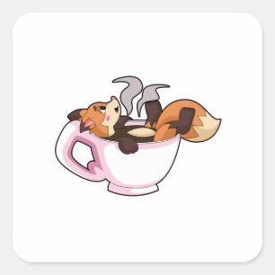 Pegatina Cuadrada Fox con Copa de Café