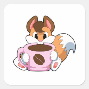 Pegatina Cuadrada Fox con Copa de Café