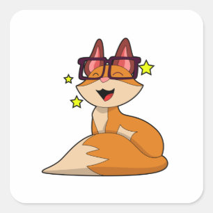 Pegatina Cuadrada Fox con gafas