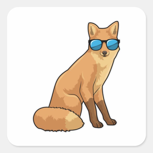 Pegatina Cuadrada Fox con gafas de sol (Anverso)