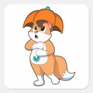 Pegatina Cuadrada Fox con paraguas