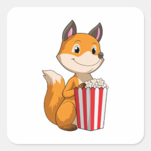 Pegatina Cuadrada Fox con Popcorn