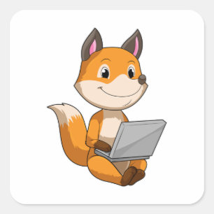 Pegatina Cuadrada Fox con portátil