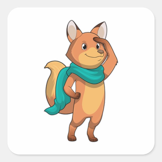 Pegatina Cuadrada Fox con Scarf (Anverso)