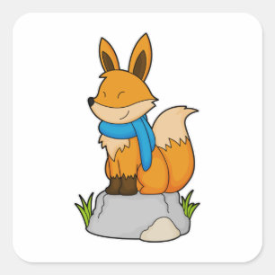 Pegatina Cuadrada Fox con Scarf en la roca