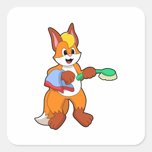 Pegatina Cuadrada Fox con toalla y pincel (Anverso)