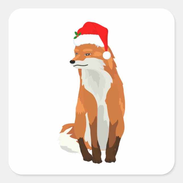 Pegatina Cuadrada Fox con un suéter de Santa hat Navidades feos (Anverso)