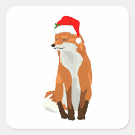 Pegatina Cuadrada Fox con un suéter de Santa hat Navidades feos