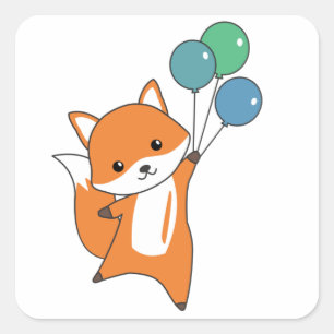 Pegatina Cuadrada Fox Cute Animals Mosca Globos Niños